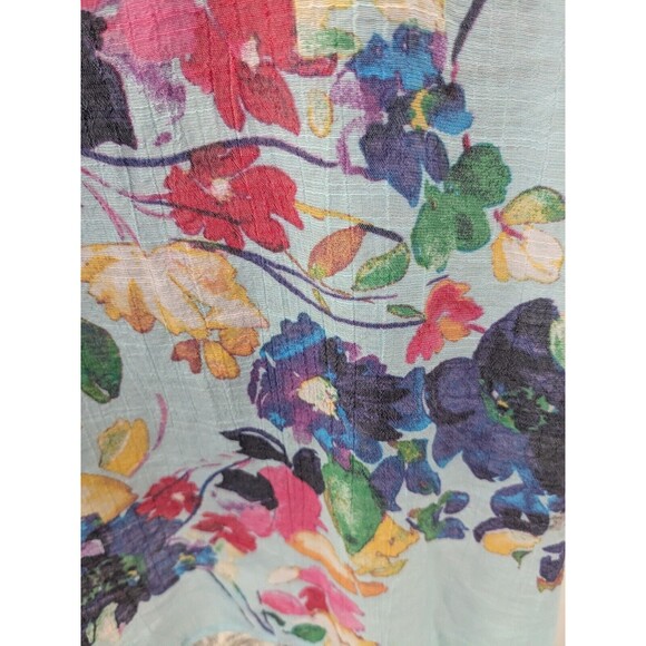 Zac & Rachel Blouse Womens 3X Aqua Floral Top Flutter Sleeve Ruffle Lightweight - Picture 6 of 13